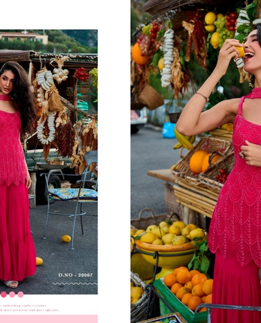 PINK - Fuchsia Embroidered Georgette Designer Suit